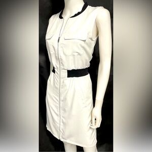 Calvin Klein Summer Sleeveless Casual Zip Front White Lined Dress (Sz L)